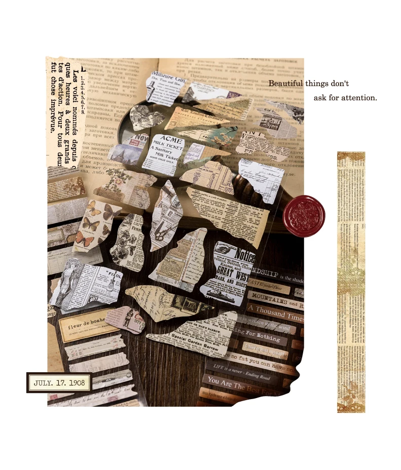 3 Stück große Vintage-Aufkleber aus geflochtenem Papier, dekoratives Scrapbooking-Tagebuch, Album, handgefertigtes Junk-Tagebuchzubehör – Detail 14