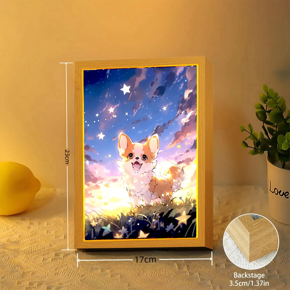 Cute Cat Pet Dog Light Painting Picture Frame Led Night Light Moon Lamp Bedroom Home Decor Friends Kids Birthday Christmas Gifts