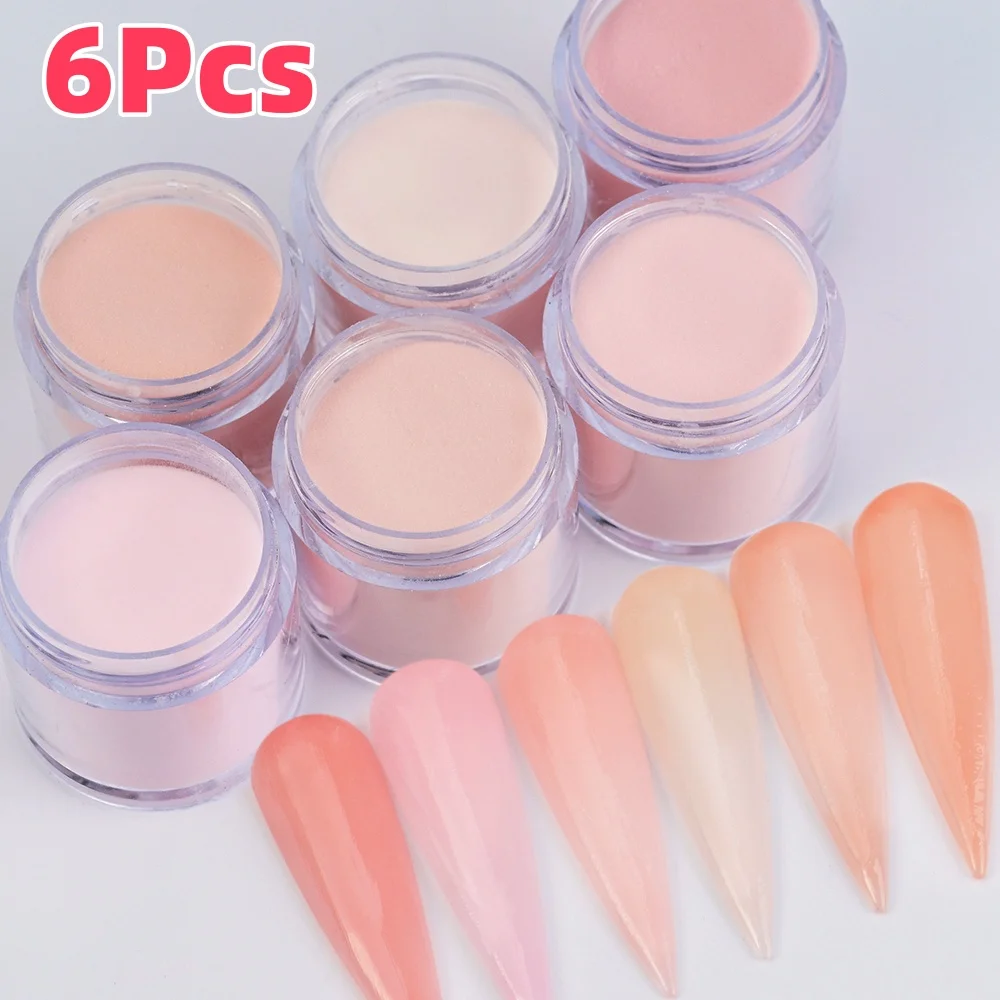 7g * 6 Potten Roze/Naakt Acryl Nail Art Poeder Professionele NailsTip Extension/Craving/Dompelen CrystalPolymeer graveren Pigment Stof