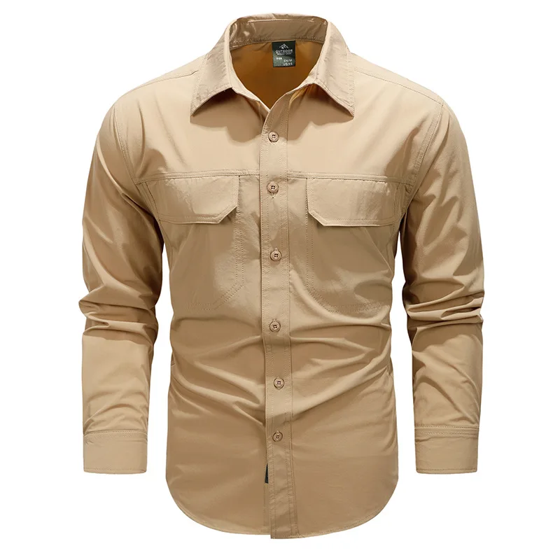 Shapershark 2026 Men's Quick-Dry Long-Sleeved Shirt - Spring New Style Thin Model Elastic Back Ventilated Large Pockets Shirt