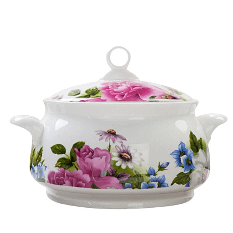 8inch, Fine Bone China Buffet Tureen, Kitchen Pot for Cooking and Serving, Porcelain Bowl with Cover, Microwave Save