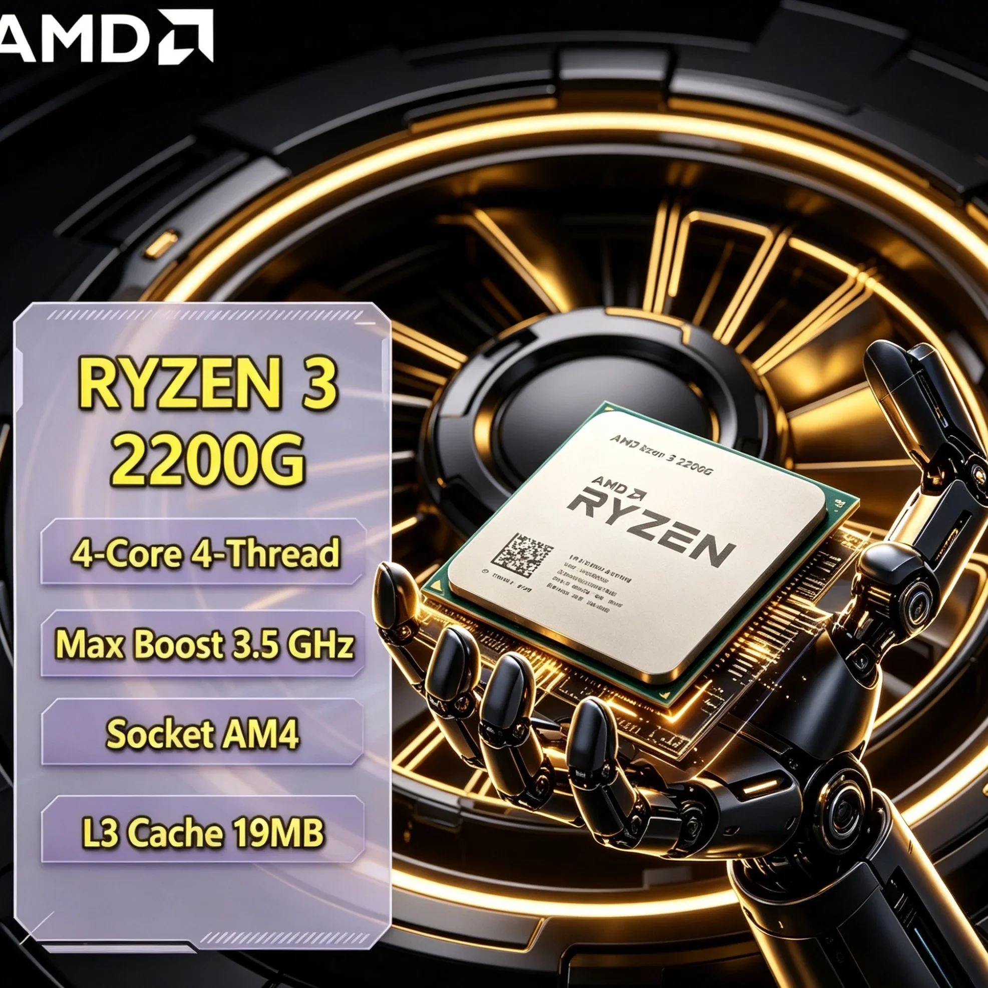 AMD Ryzen 3 2200G APU Processor for ITX Build and Gaming Rig Vega 8 Integrated Graphics 4-Core 3.5GHz Socket AM4 CPU Chip