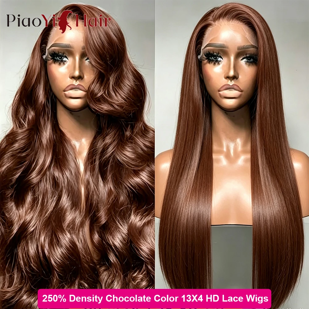32 34 Inch Chocolate 13x4 Hd Lace Frontal Straight Human Hair Wigs #4 Color Body Wave Lace Front Wigs 250% Density Human Hair Wigs Top Quality