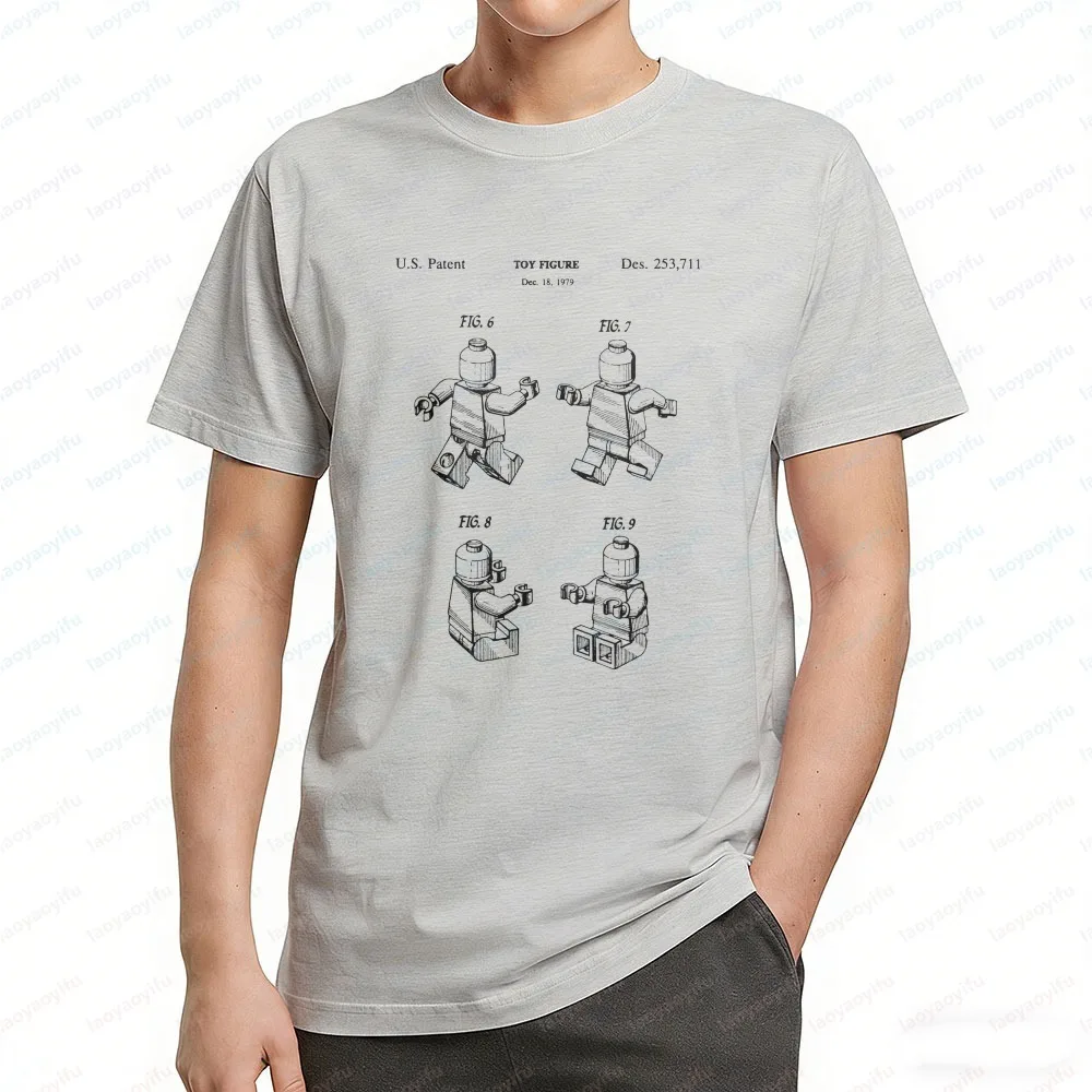 Baustein-Grafik-T-Shirt, lässige Baumwoll-Tops für Spielzeugliebhaber, Retro-Klassiker, modische Streetwear, coole Sommer-Camisetas, Herrenbekleidung