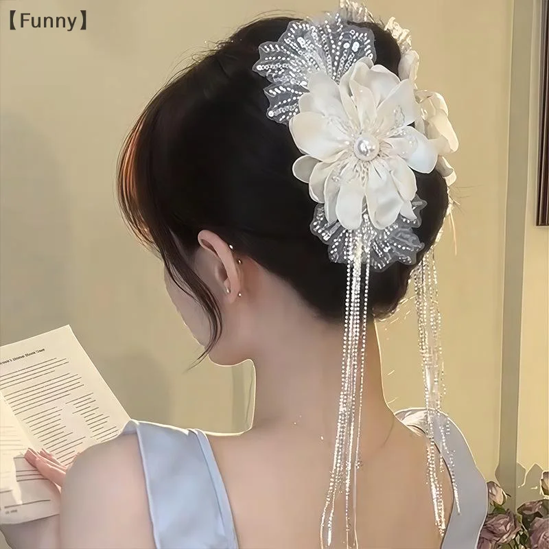 

〔Funny〕1Pcs Female Women Exquisite Rhinestone Hair Accessories Flower Tassels Puffy Hair Clip Hair Claw Women New Headwear