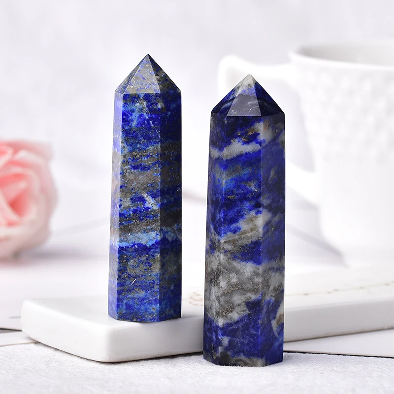 1PC Natural Lapis Lazuli Polished Crystal Point Hexagonal Mineral Healing Stone Energy Obelisk Crystal Tower For Home Decoration