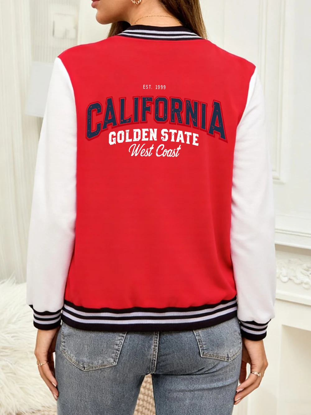 

California Golden State West Coast Prints Jackets Women Cotton Loose Baseball Jersey Winter Warm Coats Basics Casual Clothes