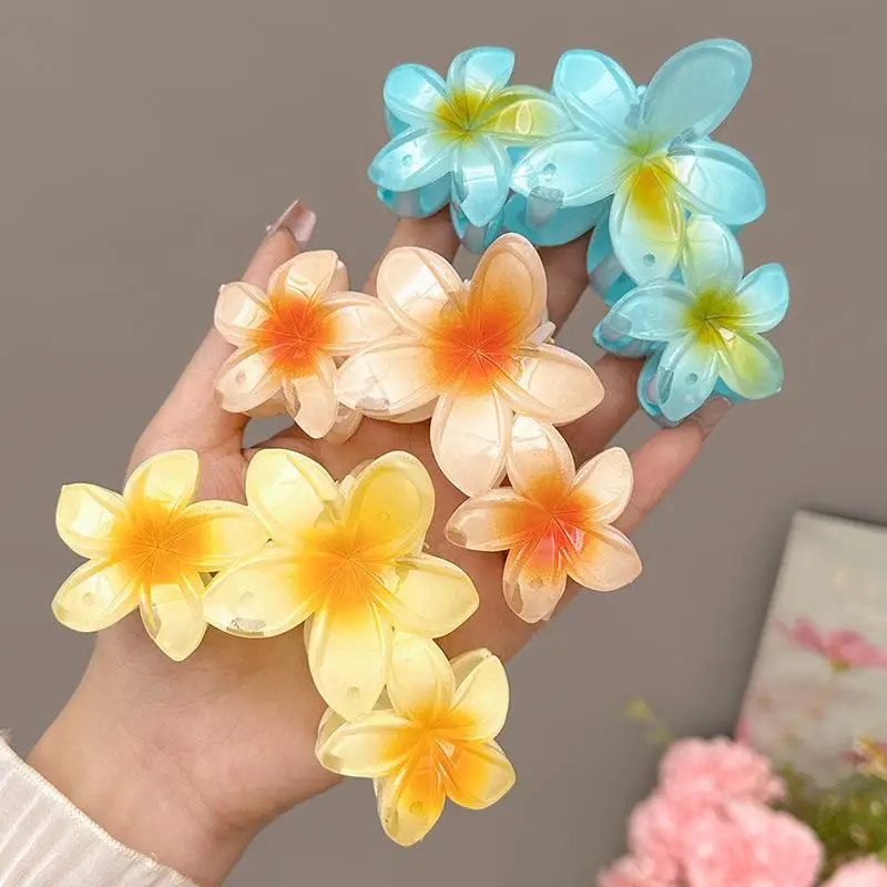 Summer Flower Hair Clips for Women Gradient Transparent Large Hair Claw Clip Korean Hair Accessories Temperament Hairpin 2024