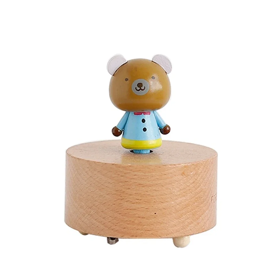 Wooden Round Cartoon Cute Hand-shake music box Puppy dogs/bear/panda design For home desk decoration BJ0004