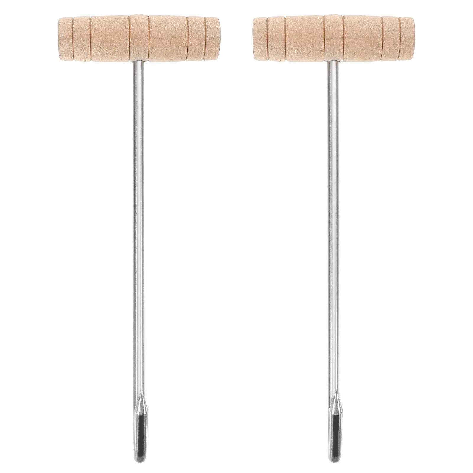 

2Pcs Wooden Handle Meat Hooks Aluminium Alloy T Type Hanging Hook for Butchering Meat Processing Barbecue Kitchen Tool