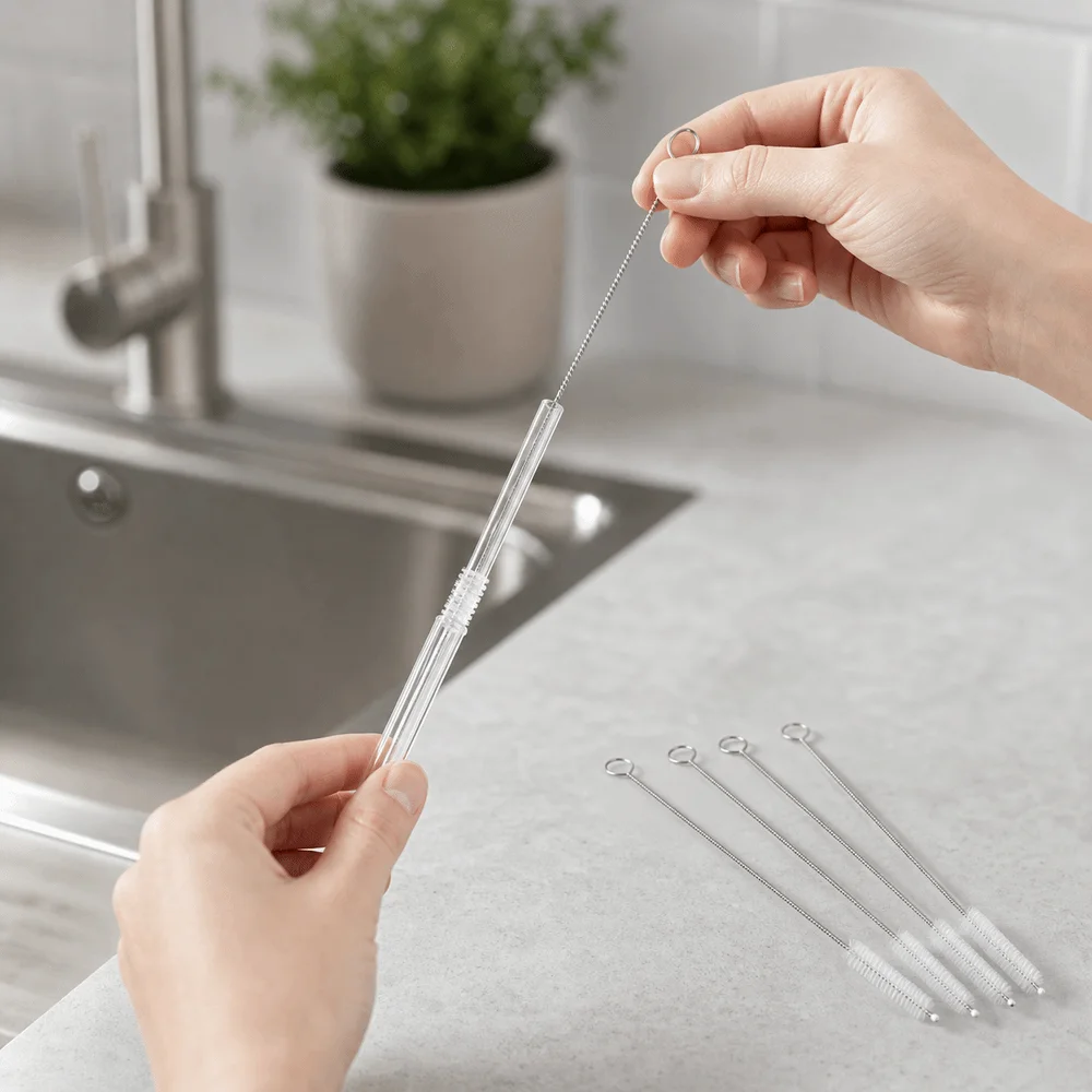 5pcs Soft Hair Tube Cleaner Brush Reusable Stainless Steel Handle Glass Tube Cleaners Flexible Long Cleaning Tools Home