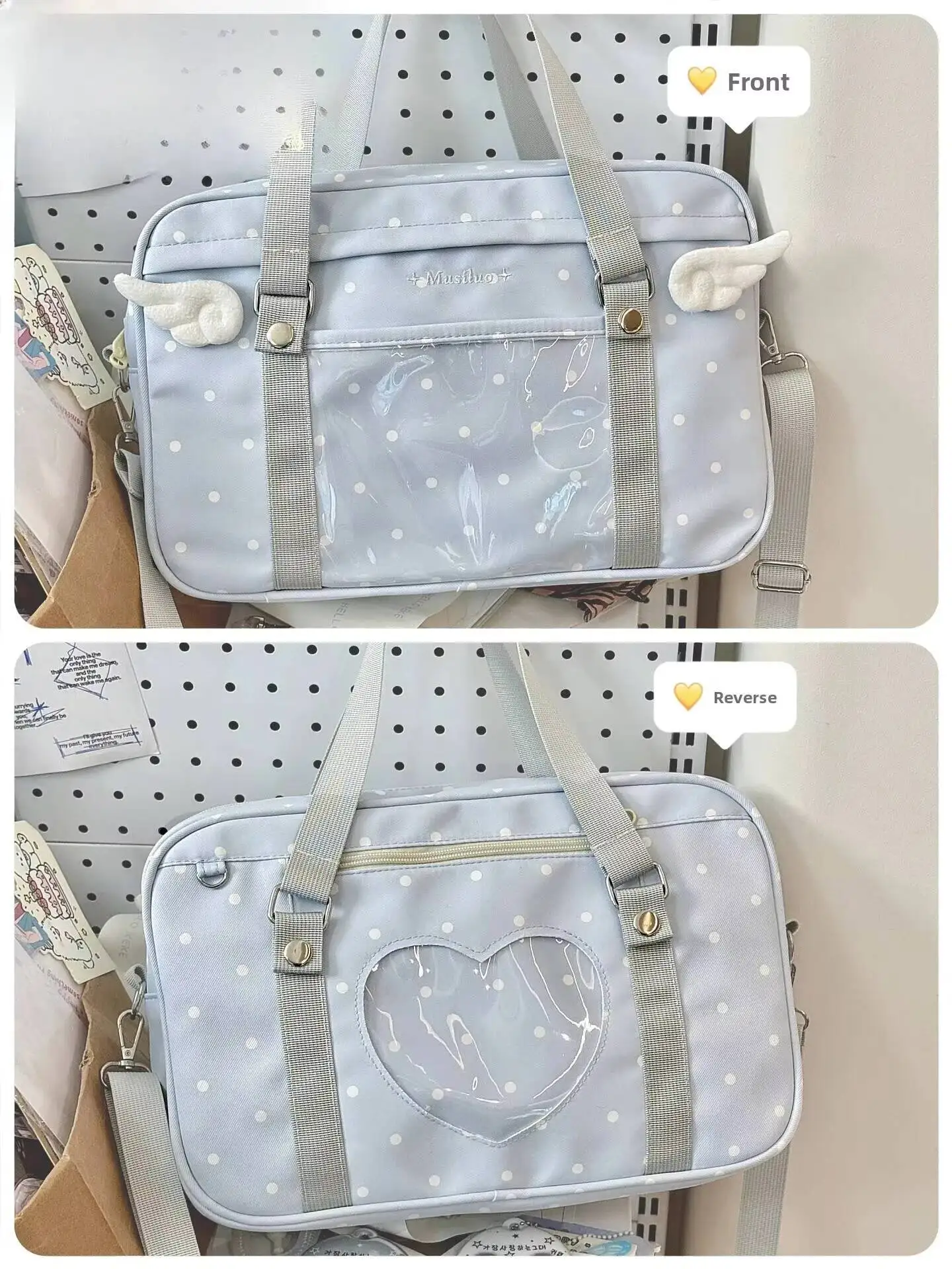 Y2K Comic Ausstellung Polka Dot Ita Schultertasche Messenger Bag Süße Mädchen Transparente Tasche DIY Anime Comic Display Umhängetasche – Detail 18