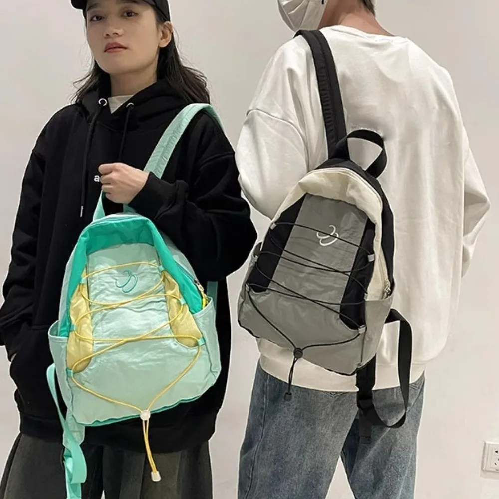 Patchwork Contrast Color Lightweight Backpack Y2k Japanese Style Nylon Shoulder Bags Versatile Streetwear Student Schoolbag