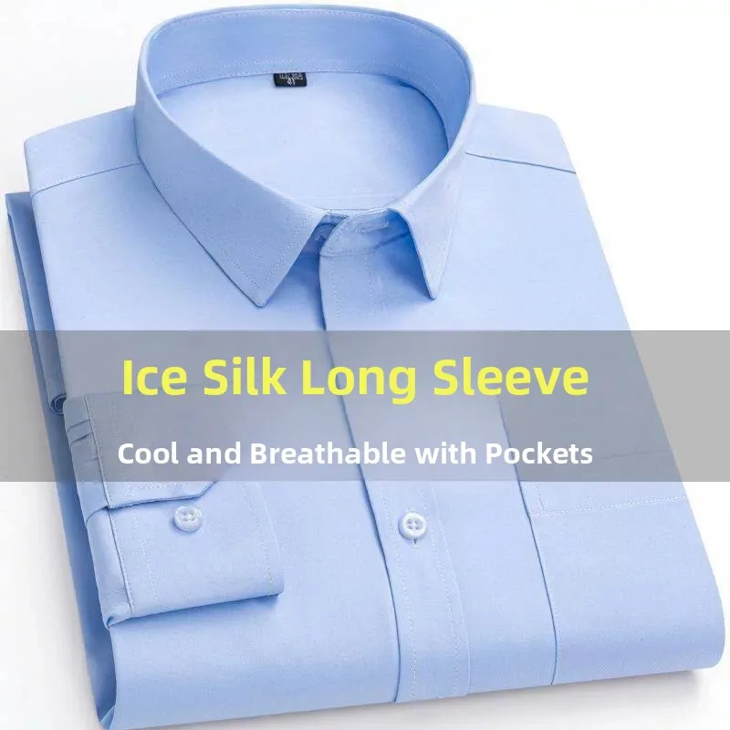 Ice Silk Thin Long Sleeve Shirt Men's Summer American Trend Loose Casual Collar Shirt Jacket Breathable Lightweight Polyester...
