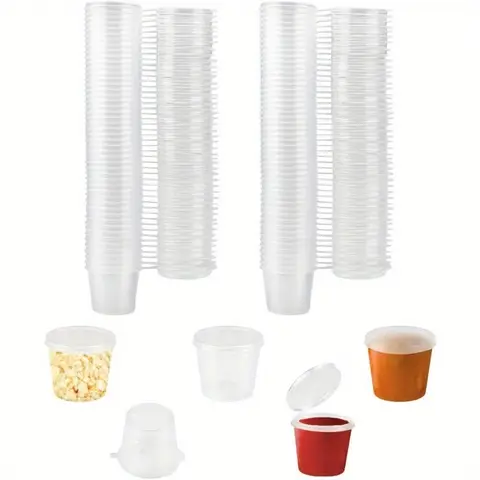 50-200pcs Clear Plastic Sauce Jars with Lids Small Sauce Cup Disposable Food Containers Sauce Pots for Kitchen Food Storage