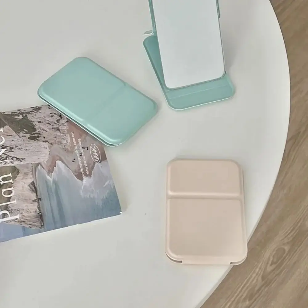 Novo espelho de maquiagem de mesa portátil de alta qualidade espelho de maquiagem portátil de um lado couro do plutônio cor sólida bonito espelho de bolso