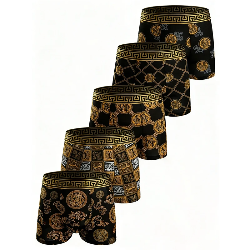 

5 Pcs Men's Luxury Boxer Briefs Breathable Soft Comfortable Elastic Waist Underwear Trunks for Men Daily Wear Casual Underpants