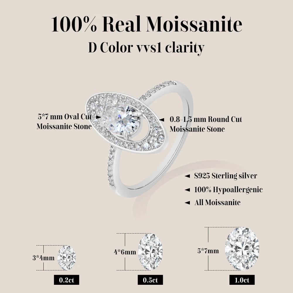 MintyBox New Vintage Hollow Oval 1CT Moissanite Cocktail Ring for Women S925 Sterling Silver Promise Wedding Party Jewelry Gifts