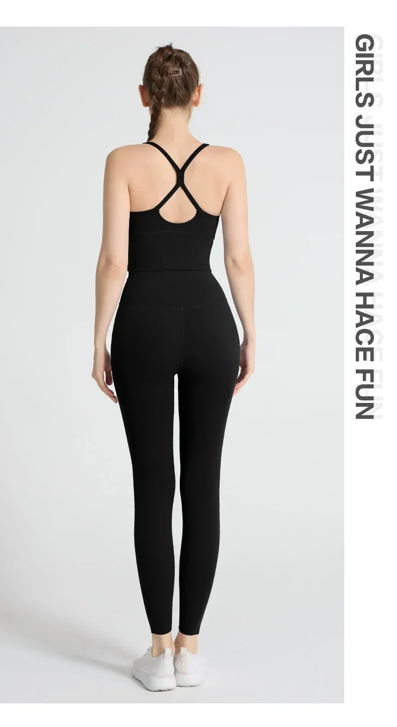Einfarbige Weiche Damen-Sportanzüge mit Rückenkreuzdesign, Stoßfestes Sport-Top, Hochelastische Fitness-Leggings, Lauf- und Yoga-Sportsets – Detail 23