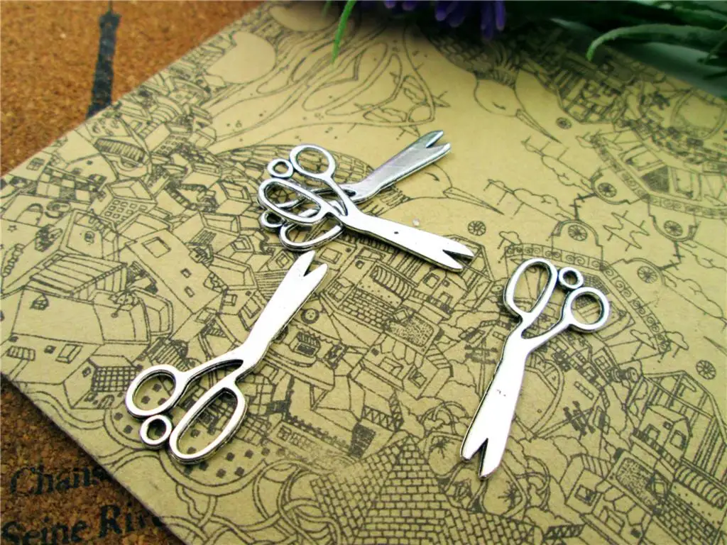 

120pcs--34x14mm 3D Scissor Charms For Jewelry Making DIY Findings Antique Silver Color Alloy Pendants