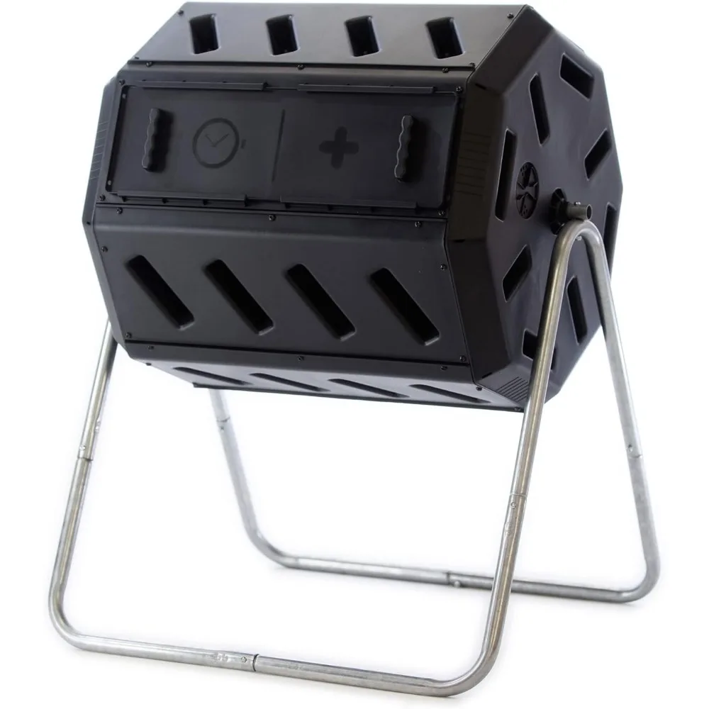 Dual Chamber Tumbling Composter Canadian-Made, 100% Recycled Resin - Outdoor Rotating Compost Tumbler Bin for Garden