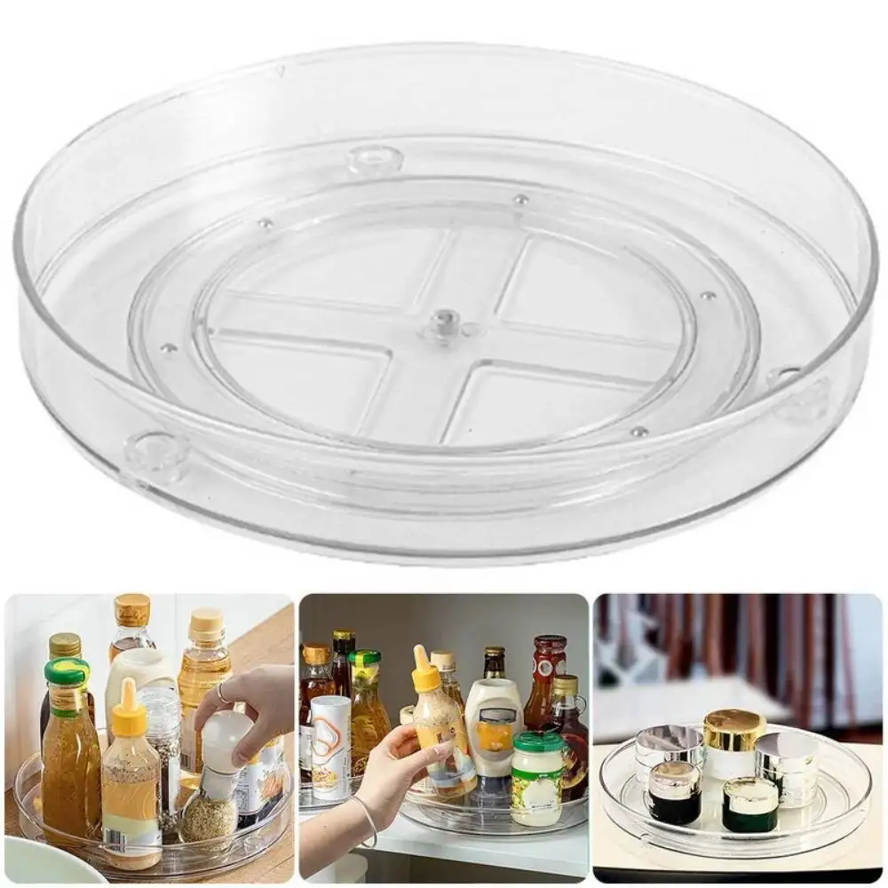 

Multifunction Clear Rotating Storage Trays Plastic Kitchen Turntable Spice Rack Cosmetic Makeup Organizer