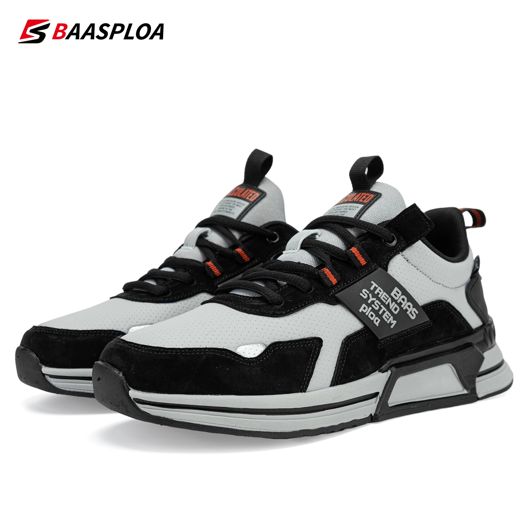 Baasploa New Men Fashion Leather Waterproof Casual Shoes Non-Slip Wear-Resistant Running Shoes Breathable Male Sneakers