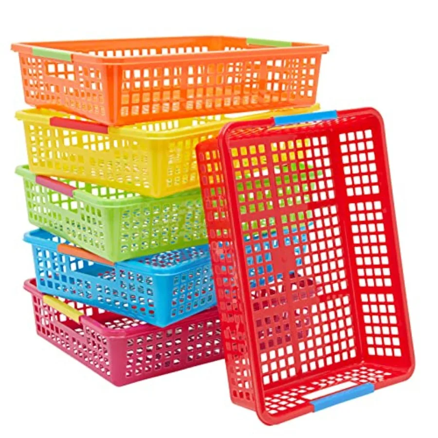 

6 Pack Plastic Turn In Paper Trays for Classroom, Colorful Storage Bin Basket Organizers for School Supplies, 6 Colors 10 x 13.