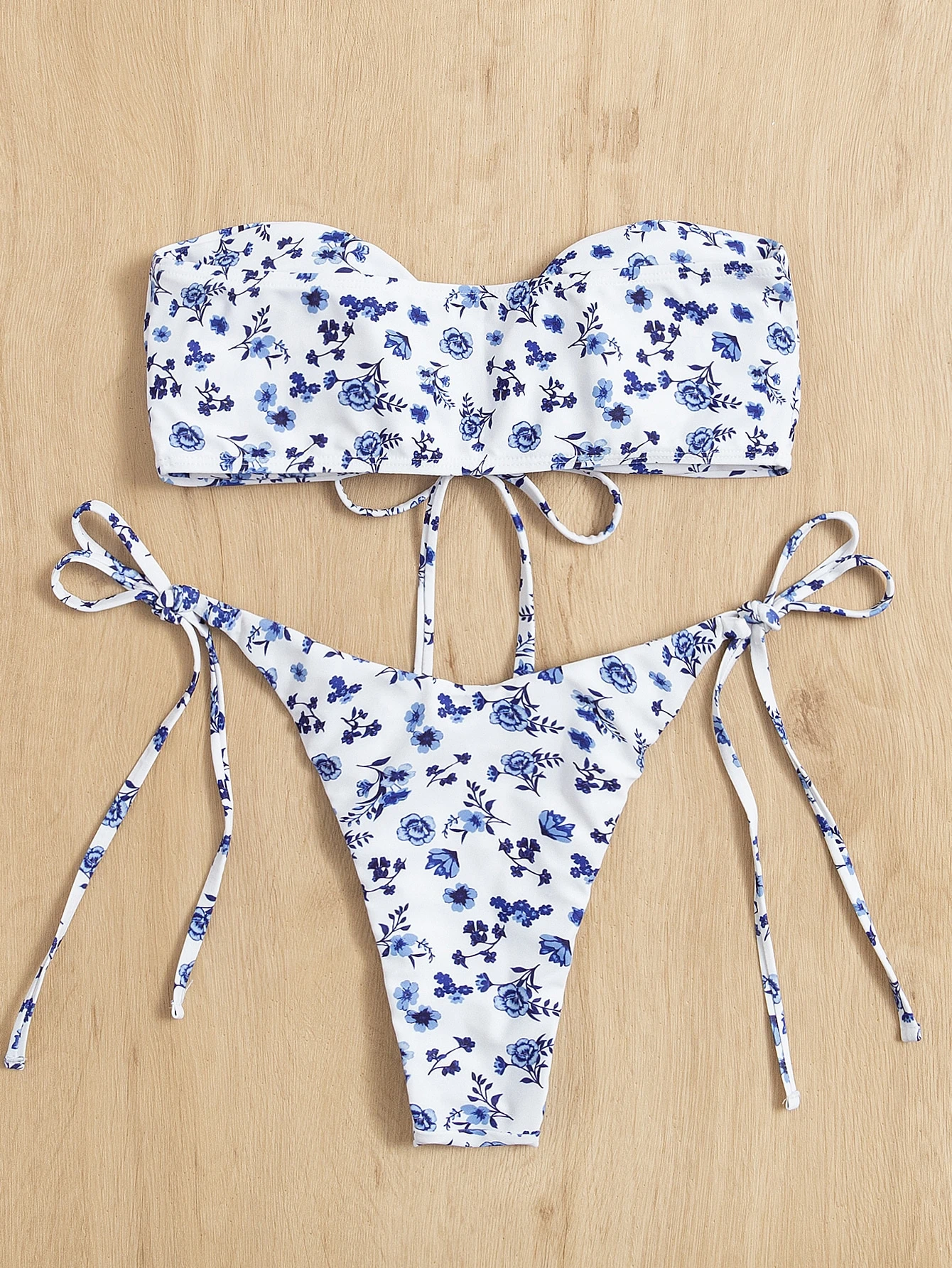 Cross-border printed bikini bandeau split swimsuit set