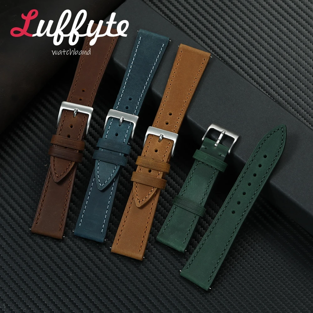 Quick Release Vintage Genuine Leather Watch Band 18mm 19mm 20mm 21mm 22mm Crazy Horse Wrist Straps with Stainless Steel Buckle