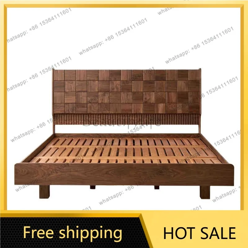 Factory Direct Sales North American Black Walnut Simple Modern Suspension Bed Nordic Full Solid Wood