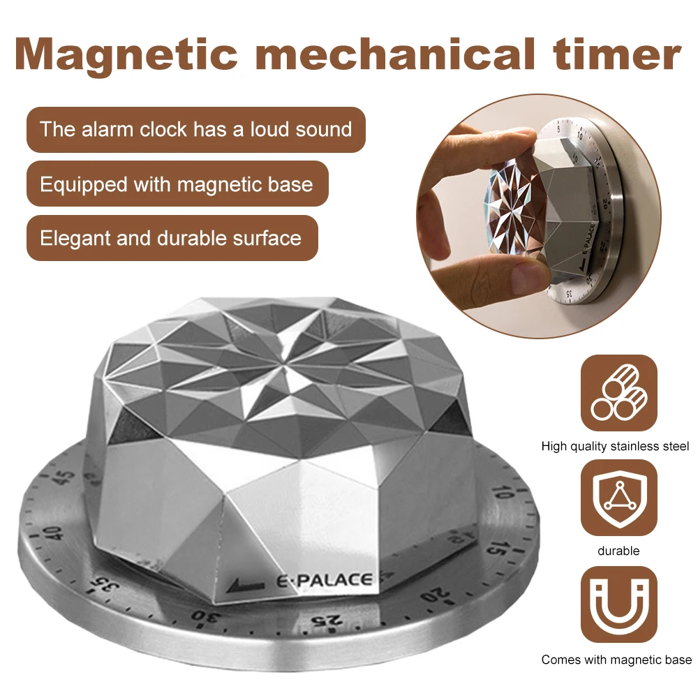 Mechanical Alarm Clock Magnetic Kitchen Timer Stainless Steel Timer Baking Reminder for Learning Time Management