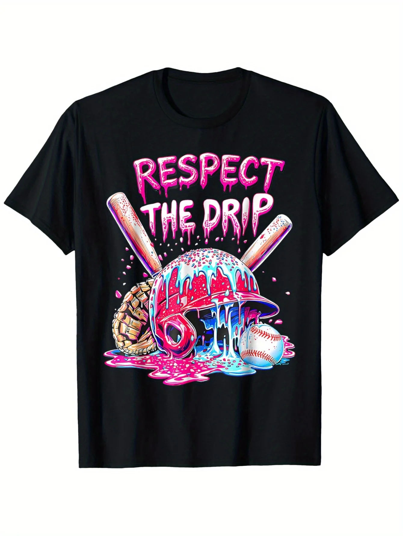 Cool Sport Baseball Home Plate Drip With Sprinkles Drip T-Shirt, Fashionable Cotton Top Short Sleeve, Street Style Short T-shirt