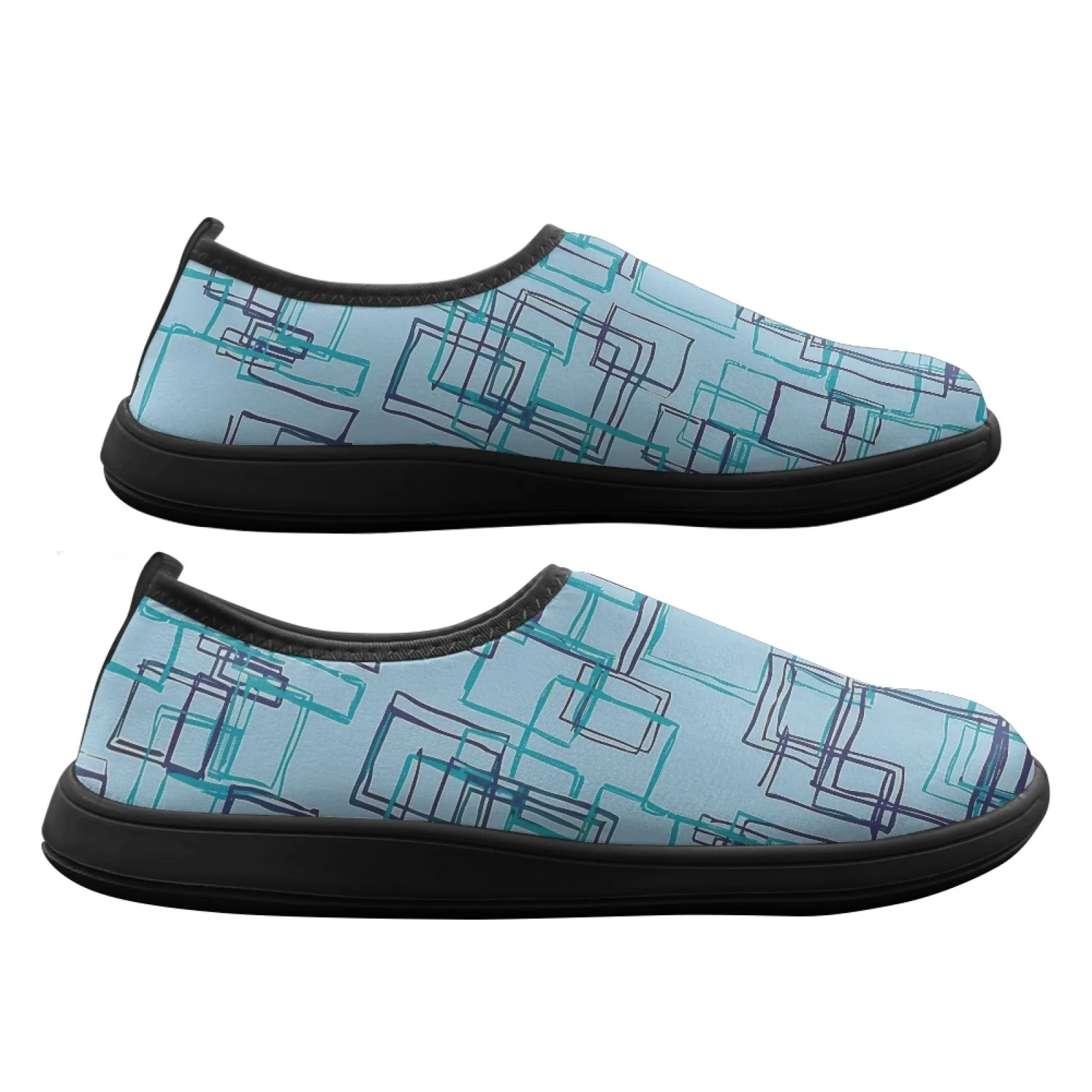 PENSTROLL Geometric Squares Comfortable Casual Sneakers Hiking Shoes for Work Breathable Low Top Flat Shoes