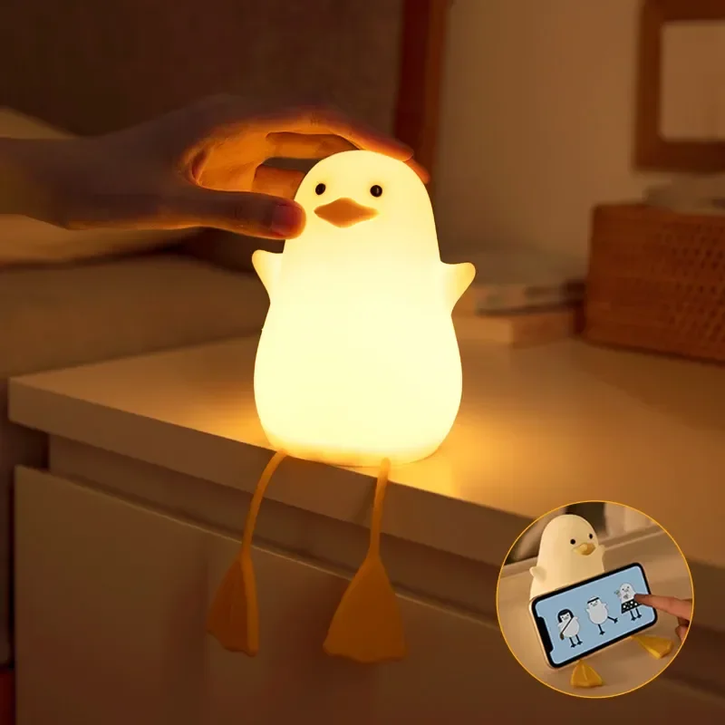 Cute Duck Night Lights Rechargeable Patting Switch Creative Led Duck Lamp Baby Child Decoration Home Bedroom Bedside Table Gift