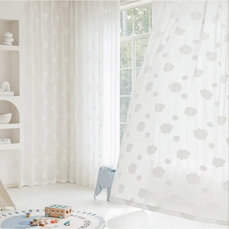 Image of Moderner Einfacher Dreidimensionaler Weißer Wolken-Gaze-Vorhang für Wohnzimmer, Schlafzimmer und Balkon