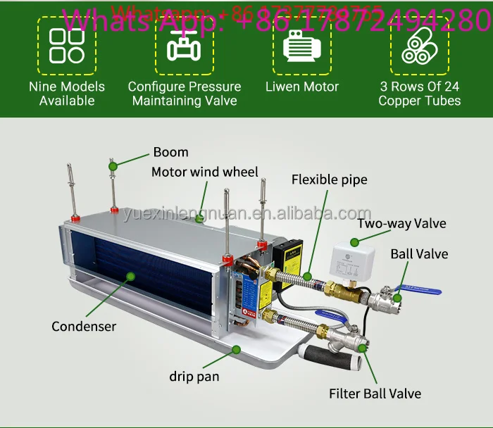 Cost-Effective Horizontal Concealed Fan Coil, Commercial Unit with Remote Control for Hotel Heating and Cooling