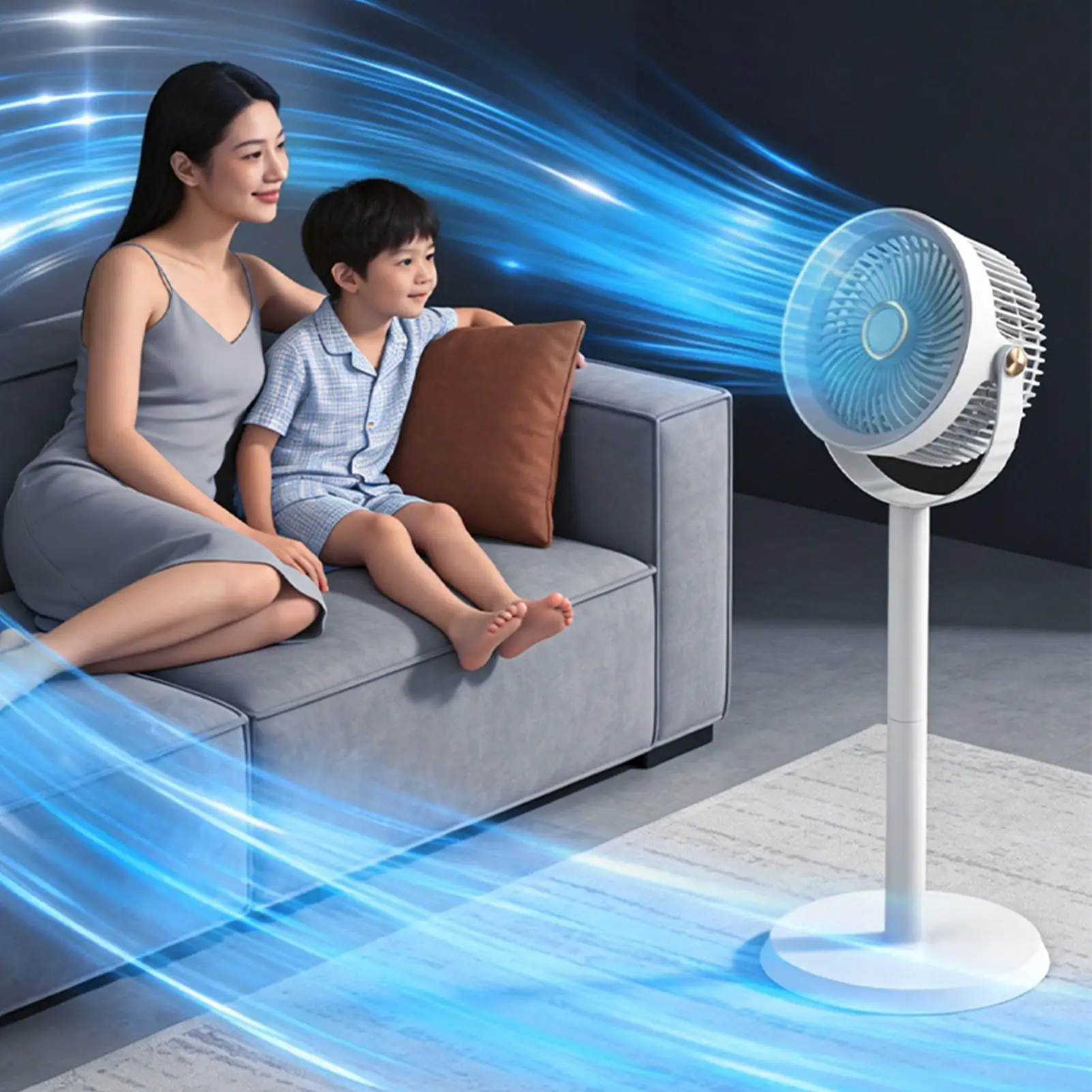 Standing Fan Rechargeable 5-Speed Silent Pedestal With Night Light Floor Fan Quiet Powerful For Indoor Outdoor Camping Living