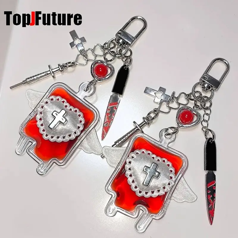 Harajuku Gothic Y2K Girl Women Men Medical Department decorations Cosplay punk Blood Bag  Key Chain vampire diarles ornamen gift