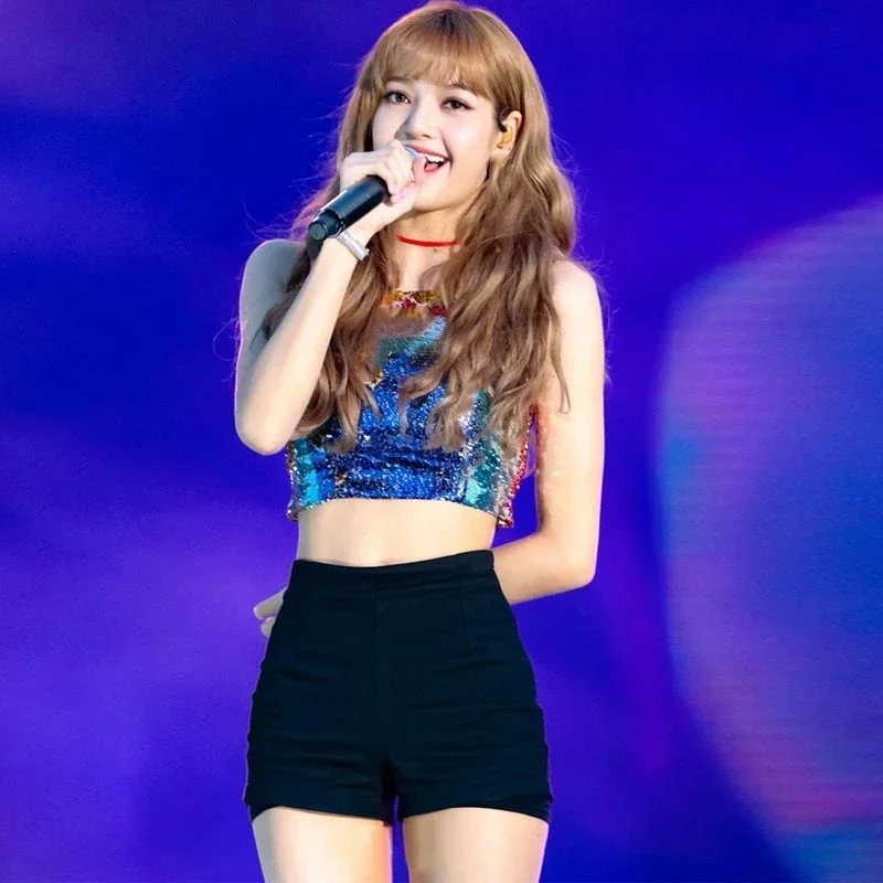 Music Festival Clothing Rave Wear Stage Performance Costume Black Slim Shorts Jazz Dancewear Kpop Girl Group LISA Concert Outfit