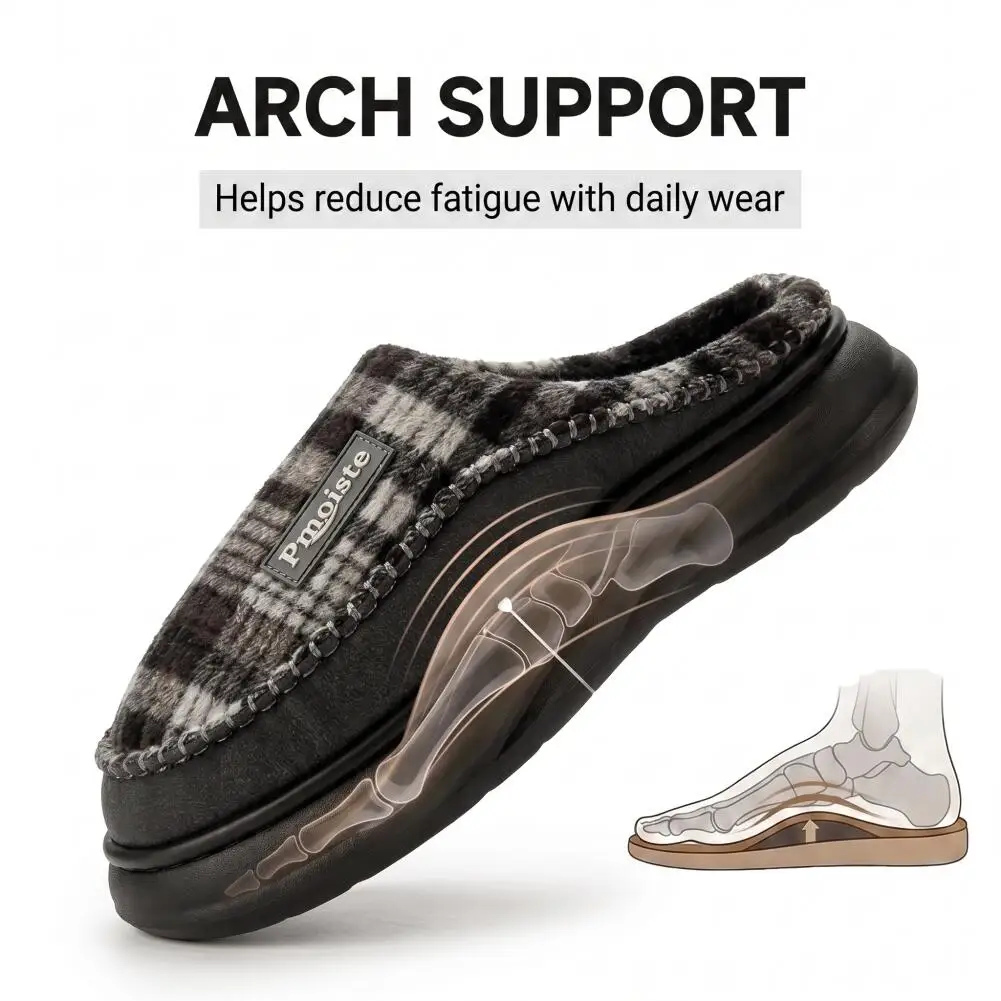 Wide Last Men's Arch Support Slippers, EVA Mark Line Design Memory Cotton Pad anti Slip and Warm Winter Home Slippers