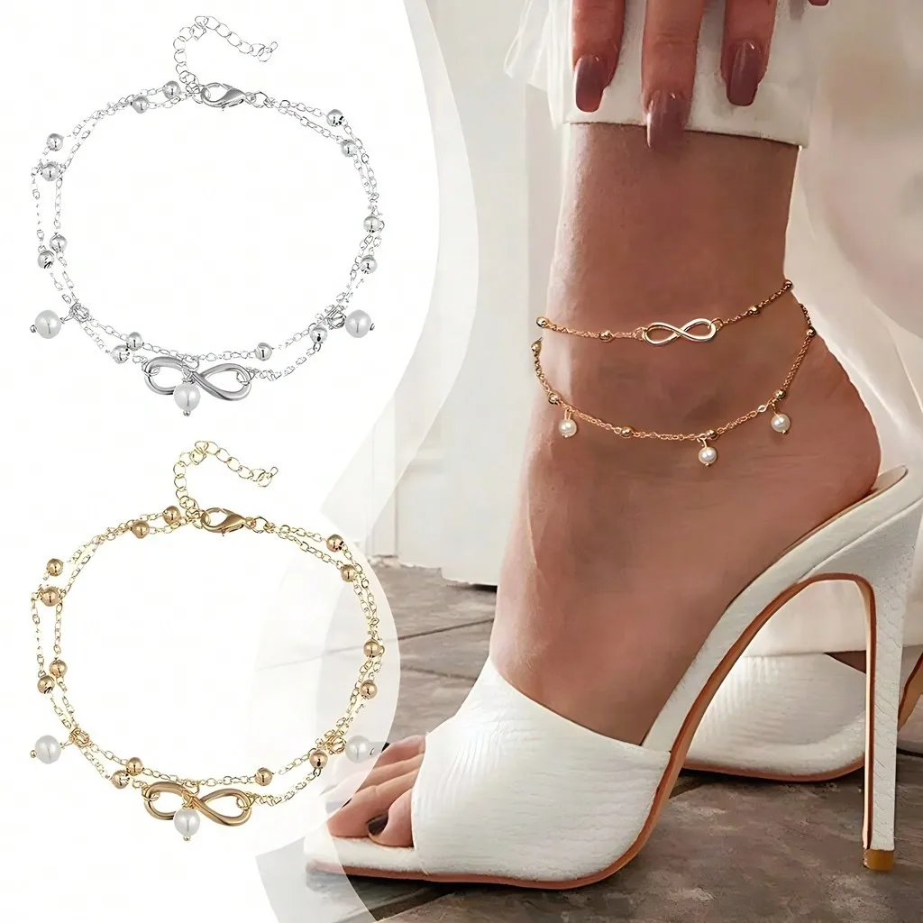 New Fashion Foot Jewelry Ankle Bracelets Chain For Women Simple Elegant Imitation Pearl Tassel Anklets Beach Accessories