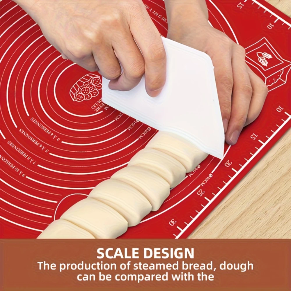Red Thickened Non-Stick Batter Mat - Reusable, Easy-to-Clean Baking and Rolling Mat, Suitable for Pizza, Cakes, and Cookies