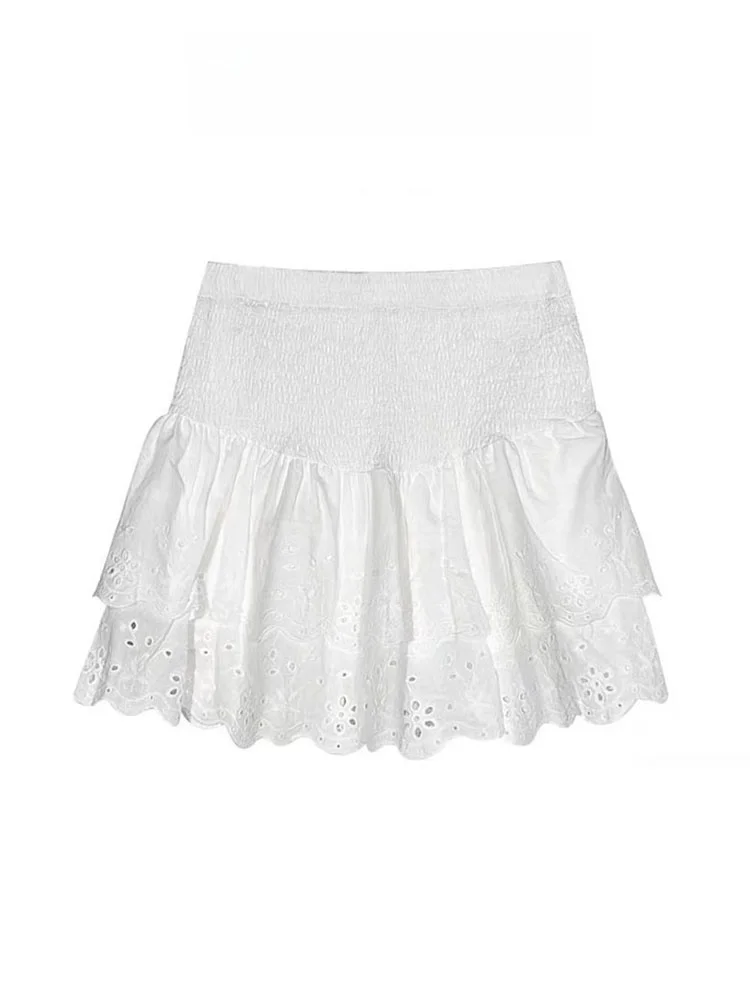 

White Lace Embroidery Ballet Sle High Waist A-Line Skirt Women's Spring Autumn Cake Skirt ort Fluffy Skirt