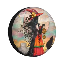 Custom Halloween Witch And Black Cat Tire Cover 4WD 4x4 SUV Gothic Wiccan Spare Wheel Protector for Toyota RAV4 Prado