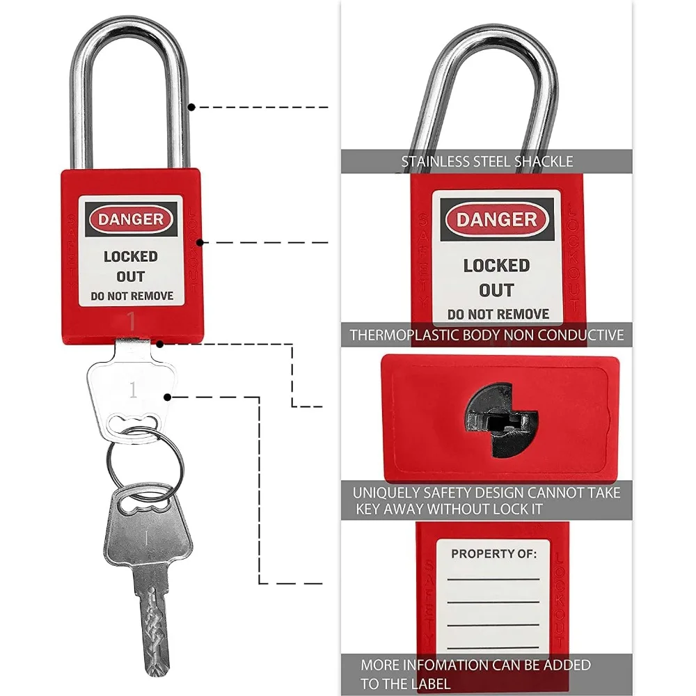 Lockout Tagout Locks, Safety Padlock, Keyed Differently Loto Safety Padlocks for Lock Out Tag Out Kits Station (Red 1-10)