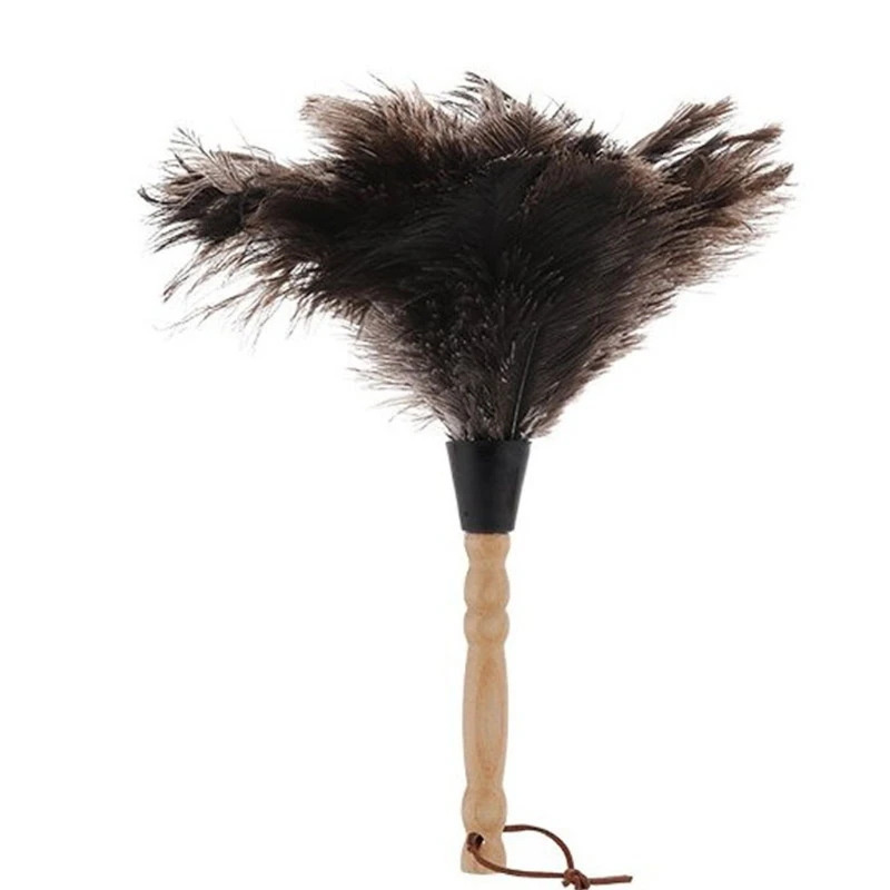 Natural Fluffy Ostrich Feather Duster with Wooden Handle Eco-Friendly Reusable Handheld Car Duster Interior/Exterior