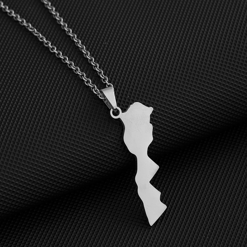 Stainless Steel Kingdom of Morocco Map Pendant Necklace Gold Steel Color Men Women Country Map Jewelry Gift