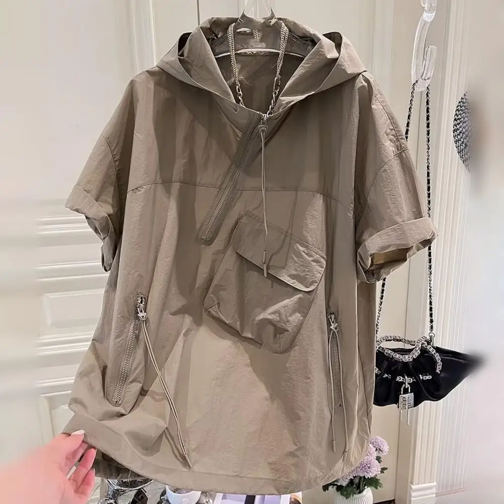 Men Zipper Shirt Hooded  Short Sleeve Quick-Dry Gym T-Shirt Sports Hoodie T Shirt Black 2024 Summer Top Tees Tshirt Streetwear