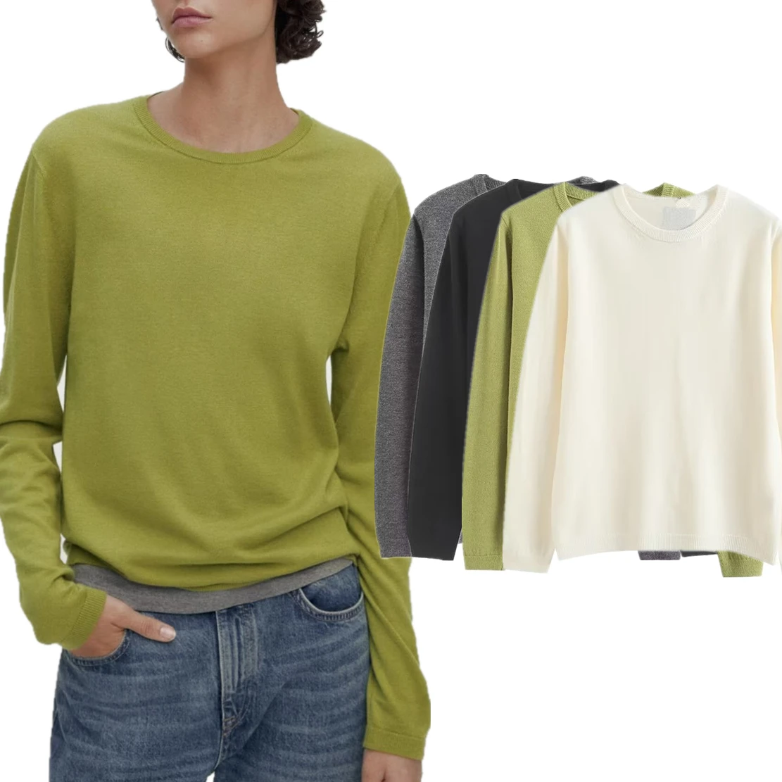 

Jenny&Dave 2024 Round Neck Wool Blended Casual Sweater Top for Women Autumn and Winter Day Series Simple Solid Color Sweater
